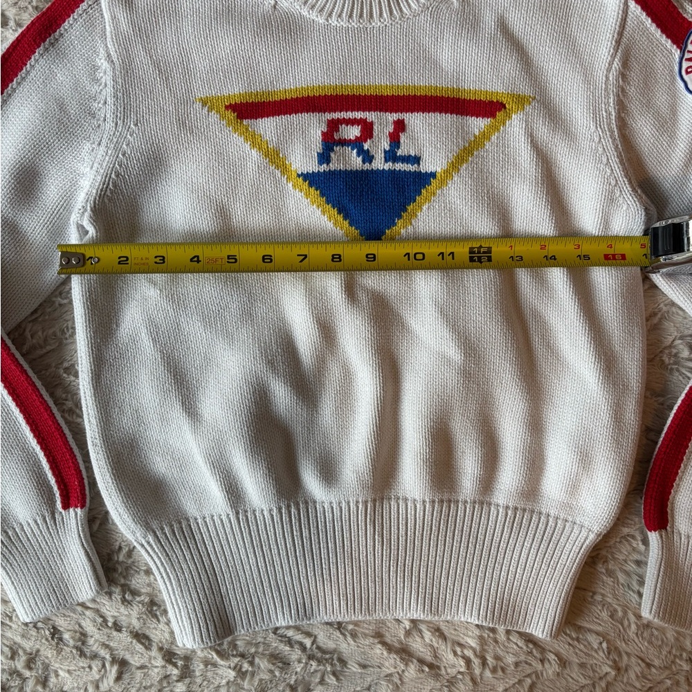 Polo by Ralph Lauren White Sweater with Red, Blue & Yellow Logo - Picture 4 of 5